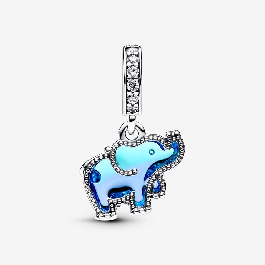 CHARM PANDORA ÉLÉPHANT VERRE DE MURANO BLEU