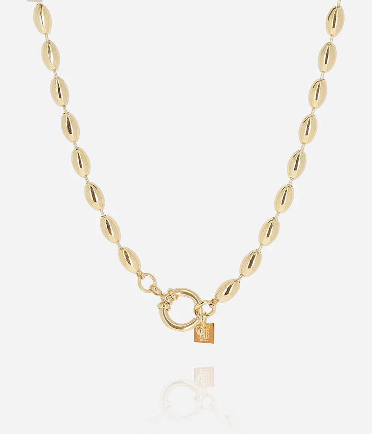 Collier Cadence Zag Bijoux en acier doré – Maillons grains de riz