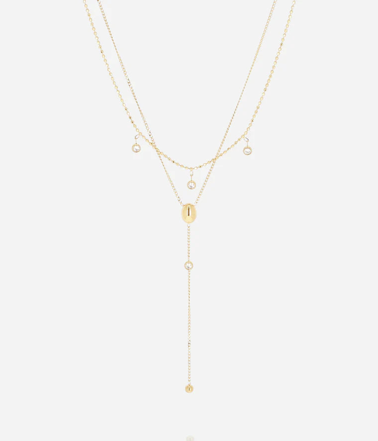 Collier Dilbana Zag Bijoux en acier doré double chaîne sertie de zirconiums