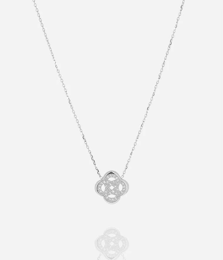 Collier Eternel Zag Bijoux en acier uni avec fleur aztèque sertie de zirconiums