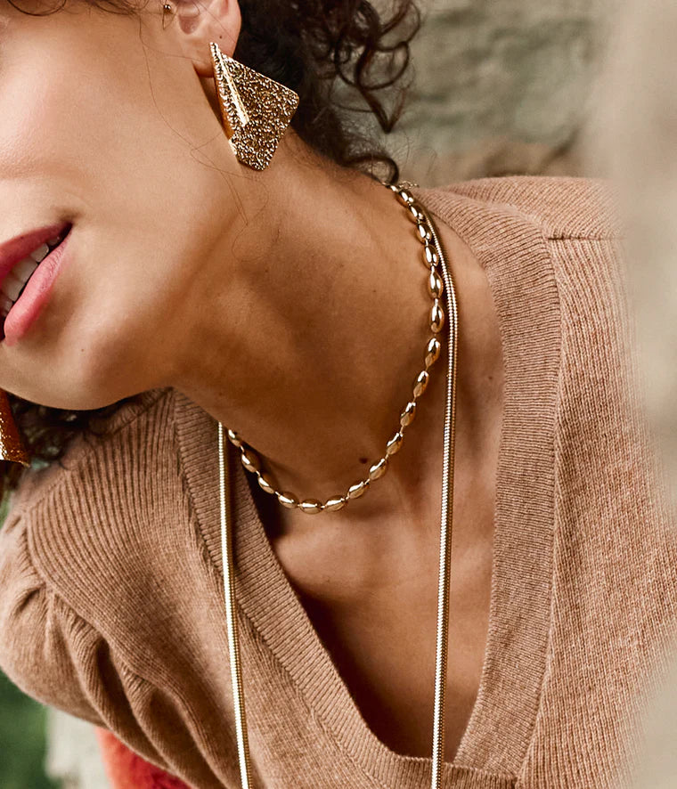 Collier Nyra Zag Bijoux – Acier doré à maillons grains de riz
