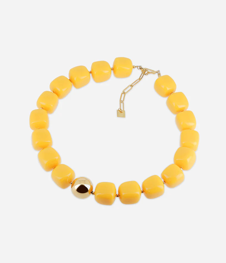 Collier Laïos Zag Bijoux en acier doré à l’or fin avec perles colorées jaune
