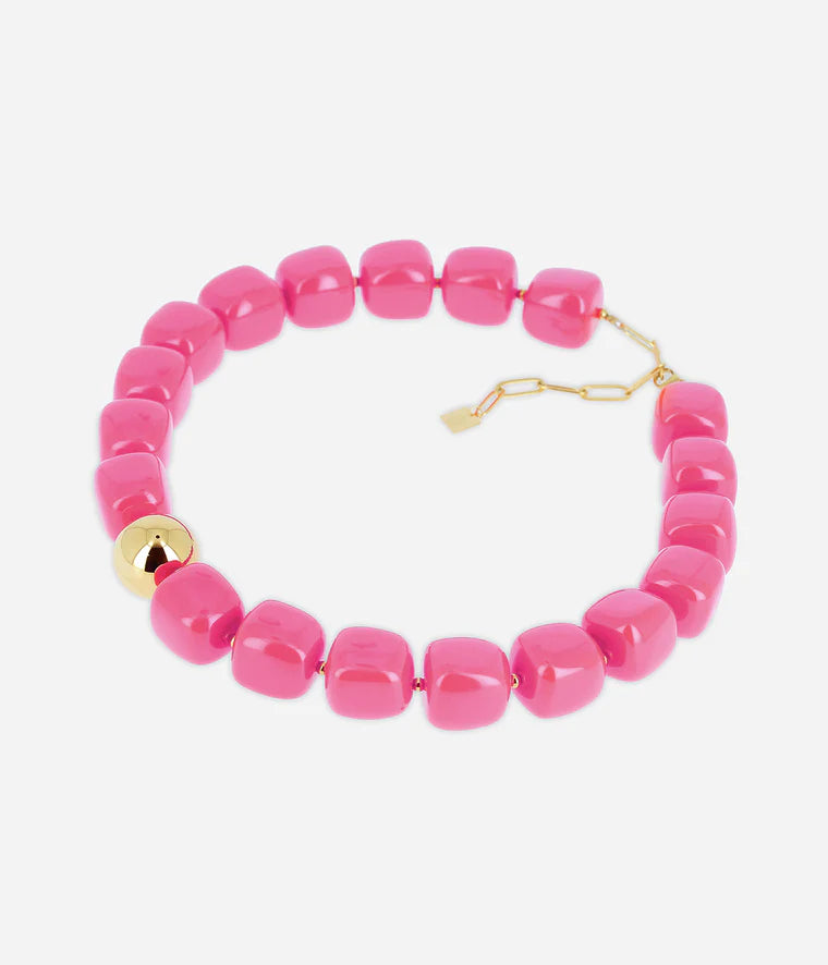 Collier Laïos Zag Bijoux en acier doré à l’or fin avec perles colorées rose