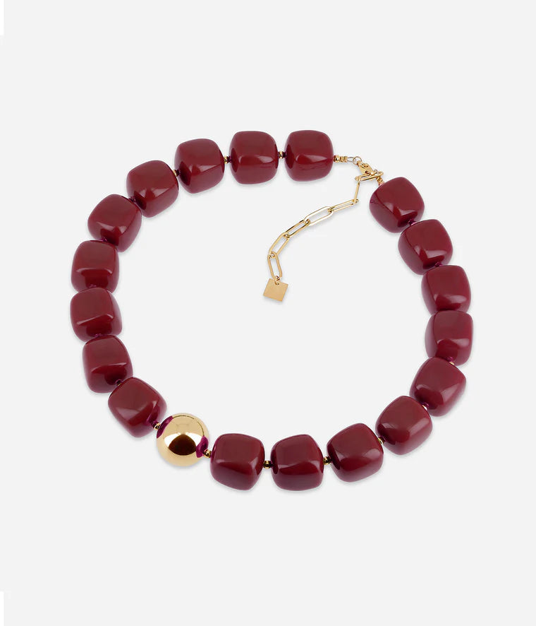 Collier Laïos Zag Bijoux en acier doré à l’or fin avec perles colorées rouge