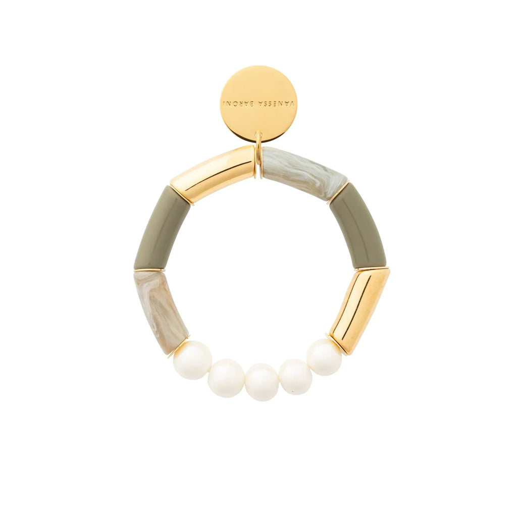 Flex Bracelet with Pearl light olive - snow green marble