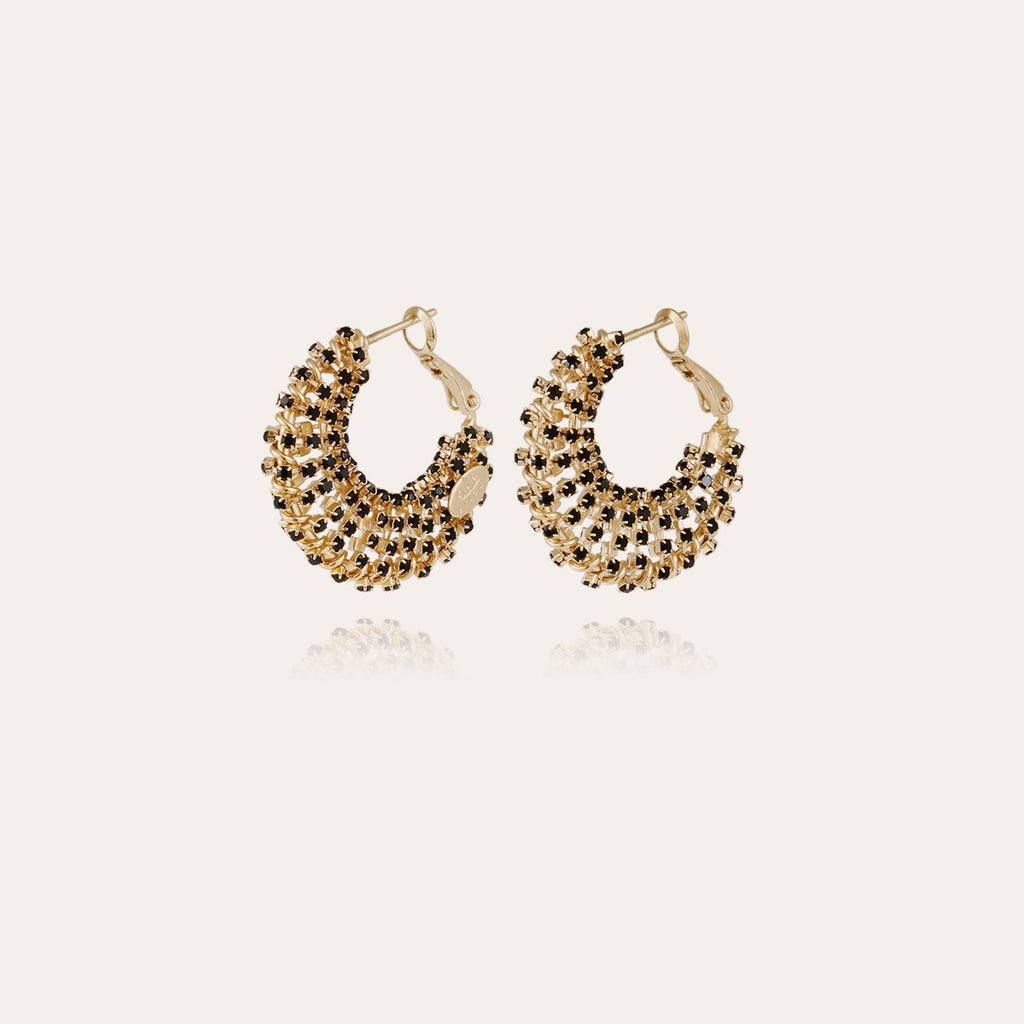 Gas Bijoux boucles d'oreilles Izzia strass noir petit modèle dorées