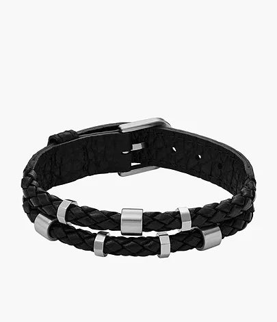 BRACELET FOSSIL LEATHER ESSANTIALS CUIR NOIR