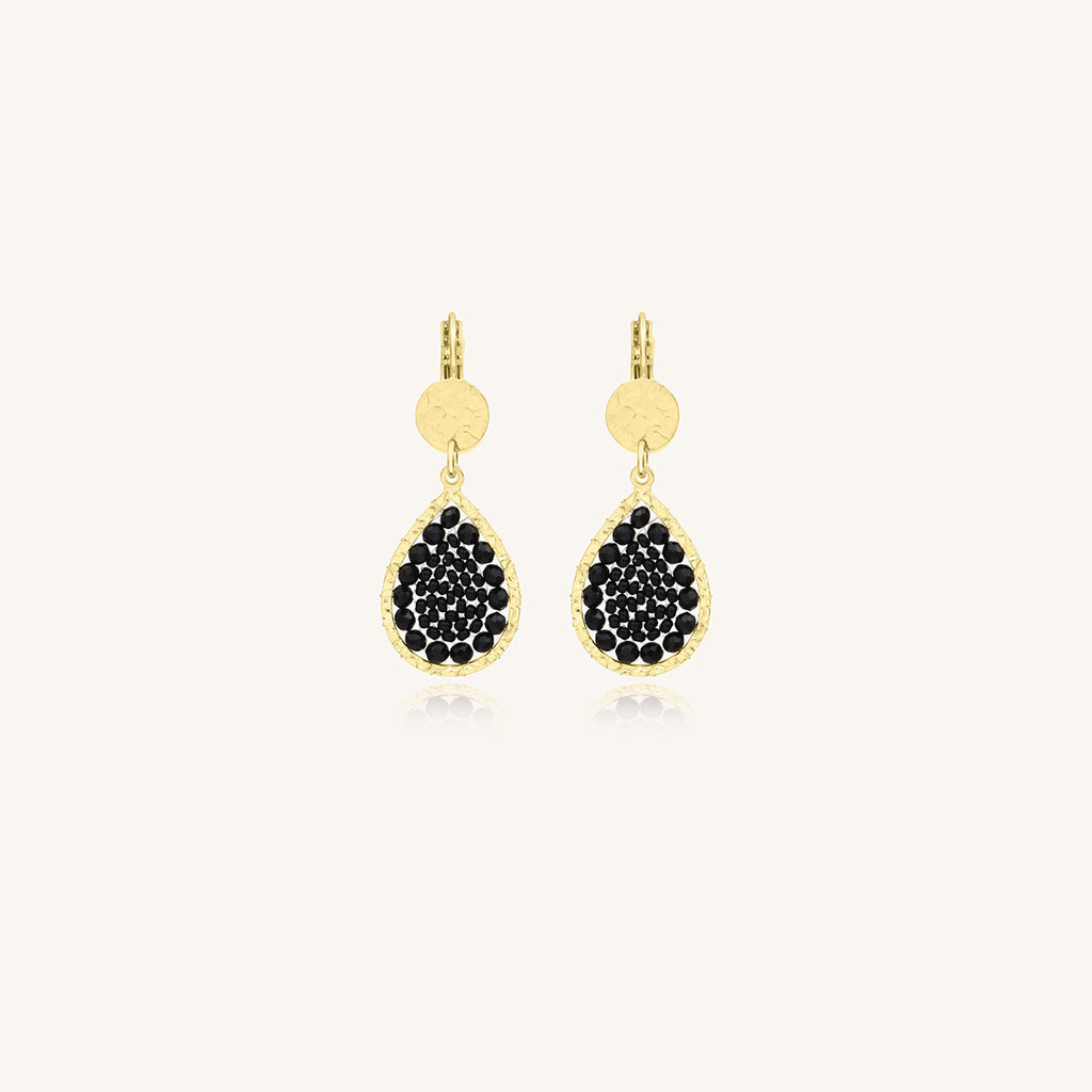 Boucles d’oreilles mini Ysé Santibé noir – Dorées à l’or fin et perles tissées à la main
