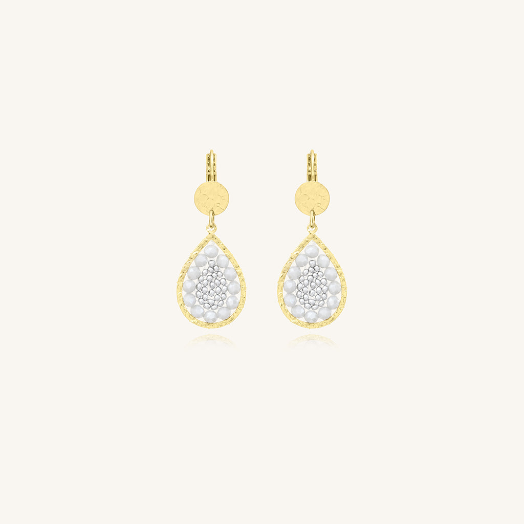 Boucles d’oreilles mini Ysé Santibé Platine – Dorées à l’or fin et perles tissées à la main
