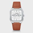 MONTRE CLUSE QUADRUS MULTIFUNCTION LEATHER LIGHT BROWN SILVER COLOUR
