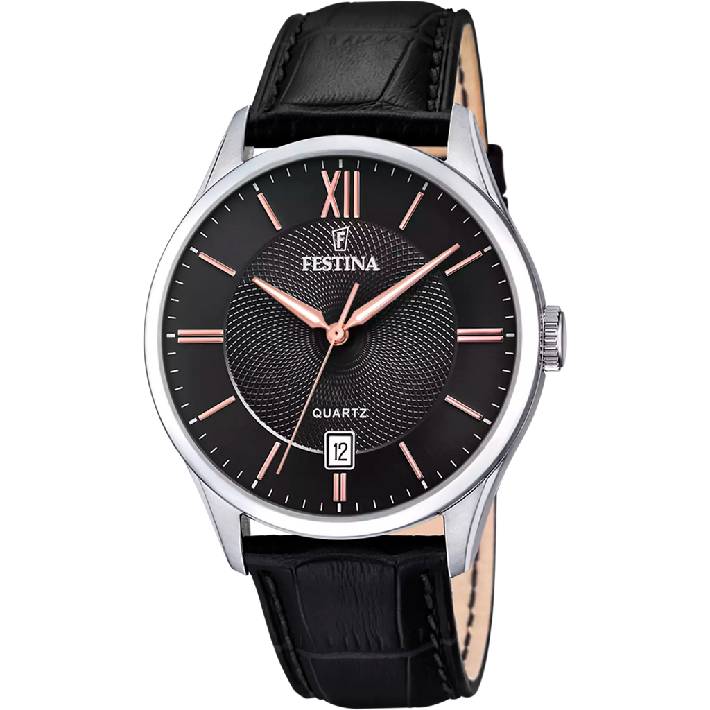 Montre Festina F20426/6 homme – Cadran noir, boîtier acier, bracelet cuir noir