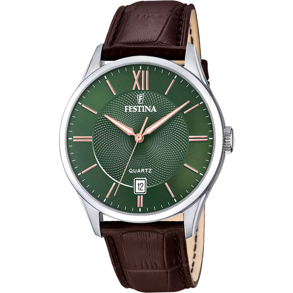 Montre Festina F20426/8 pour homme – cadran vert, boîtier acier, bracelet cuir.