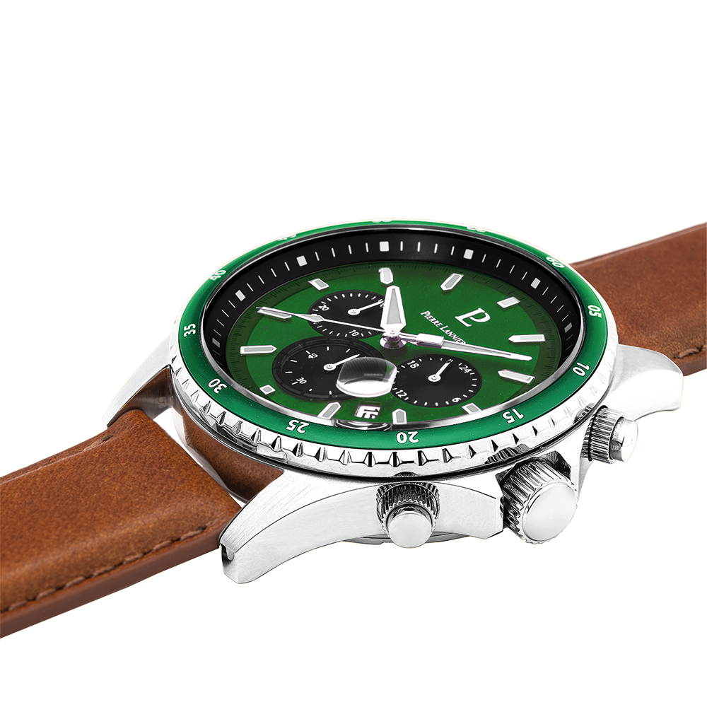 Montre Homme CRONOS Cadran Vert Bracelet Cuir Brun