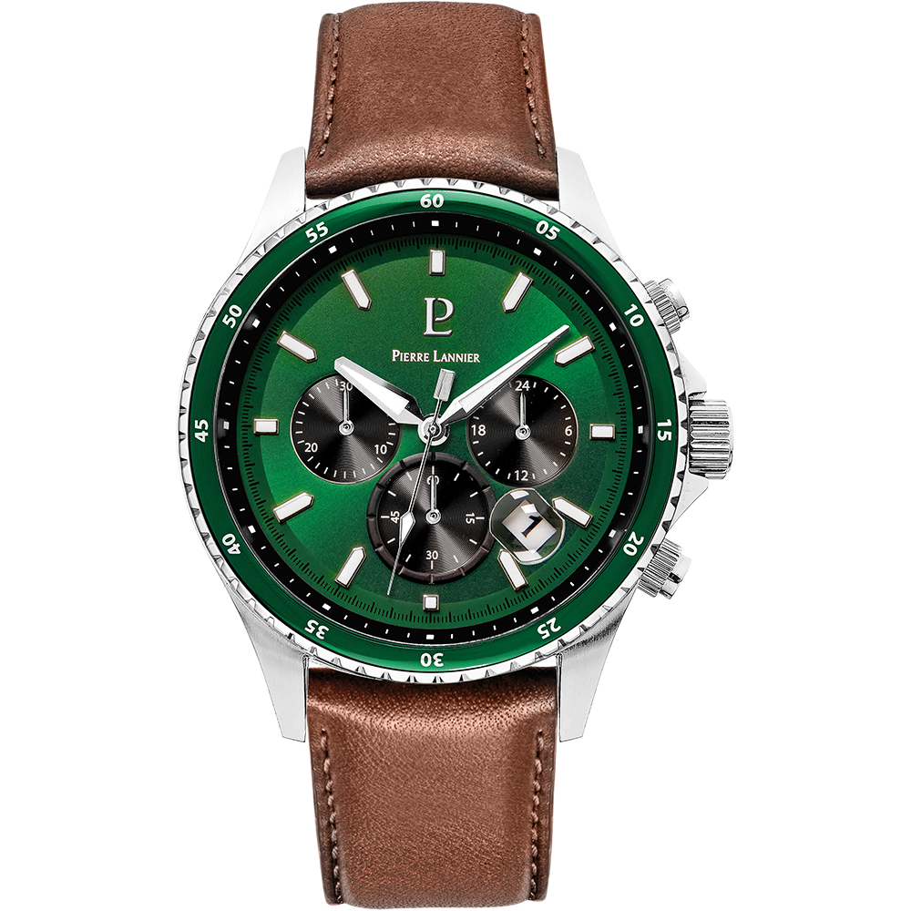 Montre Homme CRONOS Cadran Vert Bracelet Cuir Brun