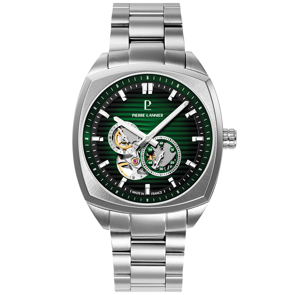 Montre Homme Pierre Lannier – Arcadius Argentée Cadran Vert & Bracelet Acier