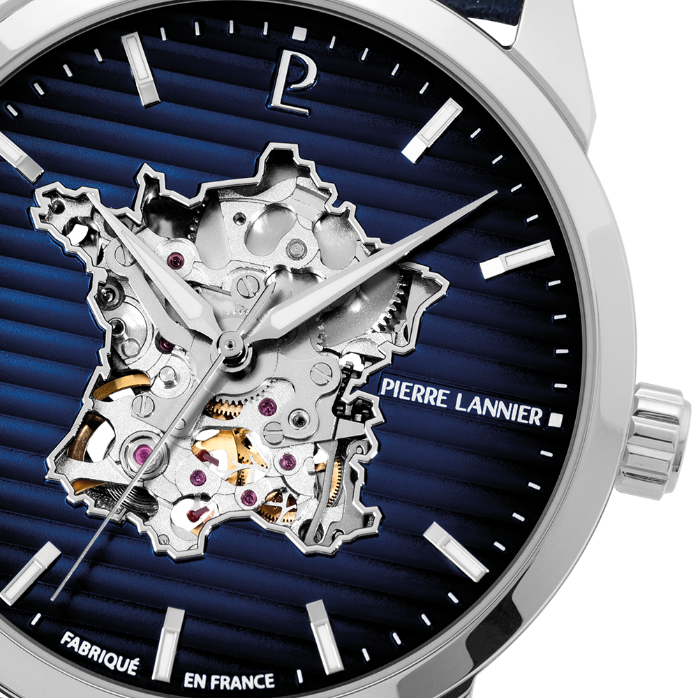 Montre Homme Pierre Lannier – Monarck Argentée Cadran Bleu & Bracelet Cuir Bleu