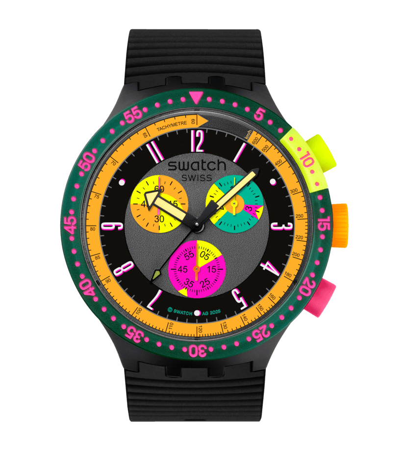 Montre Swatch Neon Seppia – Chronographe XXL rétro inspiré des années 90
