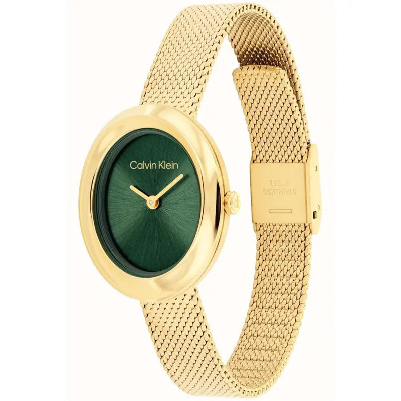 Montre femme Calvin Klein Twisted Bezel 25100152 – boîtier ovale doré, bracelet acier, mouvement quartz précis
