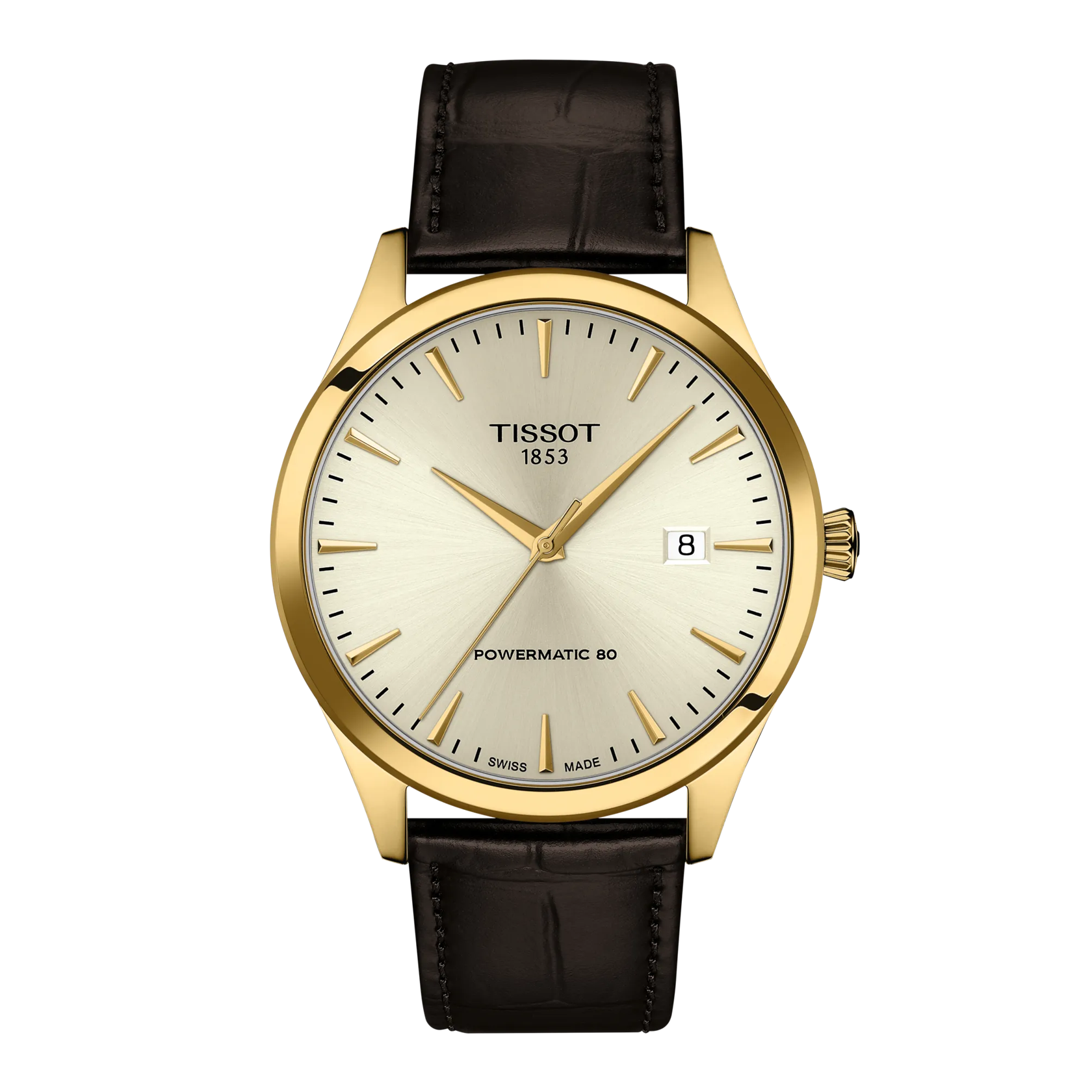 Montre Tissot Automatique Suisse Pour Homme - Cadran Blanc, Boîtier Acier, Bracelet Cuir Marron - Occasion