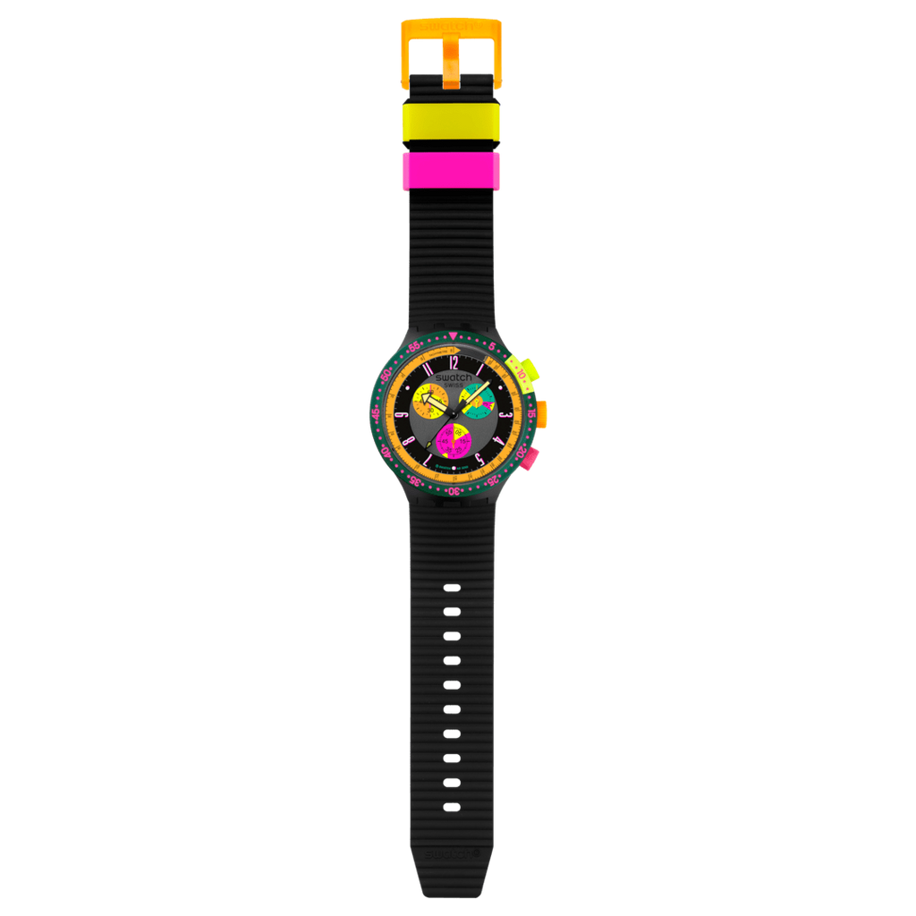 Montre Swatch Neon Seppia – Chronographe XXL rétro inspiré des années 90

