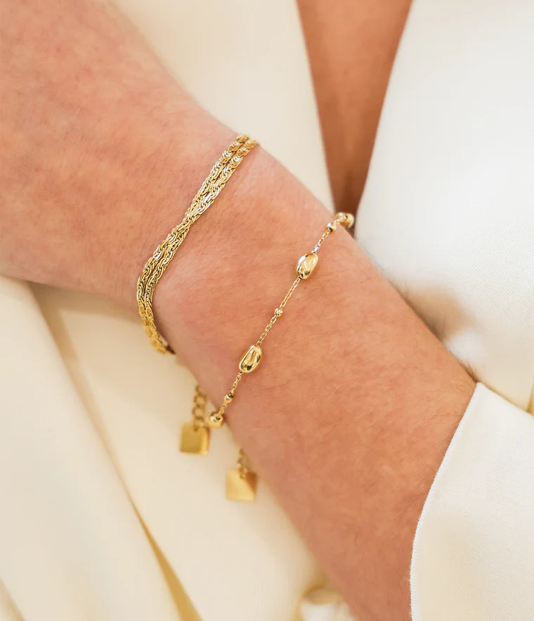 Bracelet Zag Bijoux Oliva – Acier doré à l’or fin & empiècements arrondis
