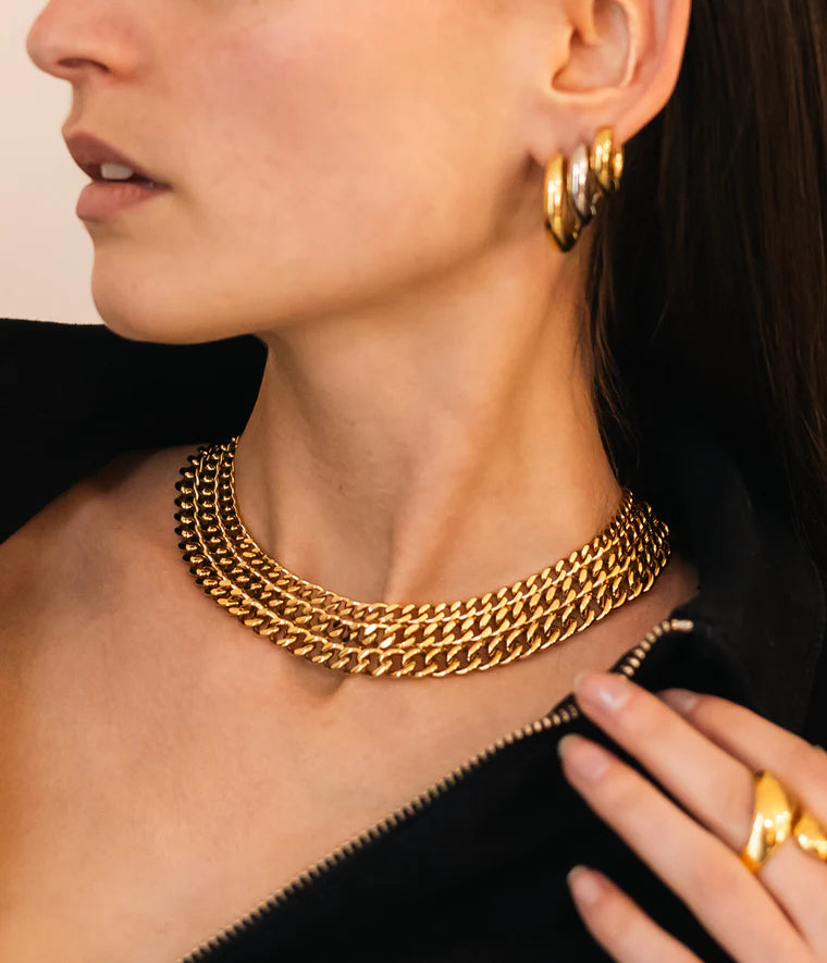 Collier Zag Bijoux Nefertiti – Acier doré à l’or fin, multi-rangs à maillons
