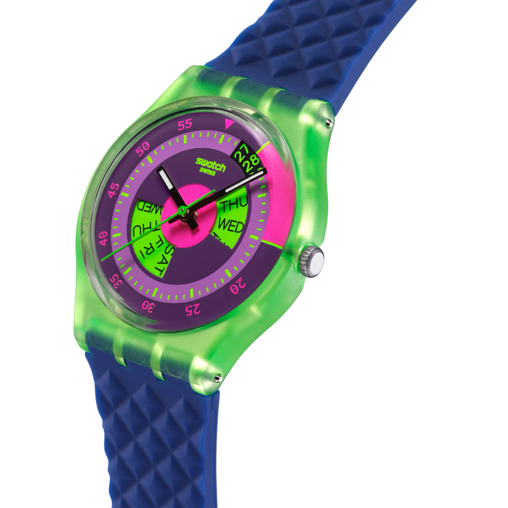 Montre Swatch Neon Skychart – Édition rétro inspirée des années 90
