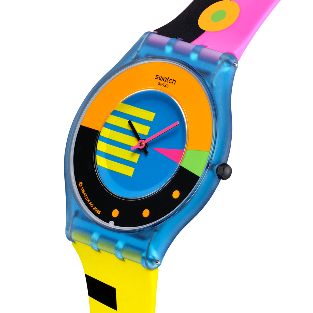 Montre Swatch Neon Flumotions – Édition rétro ultra-plate inspirée des années 80