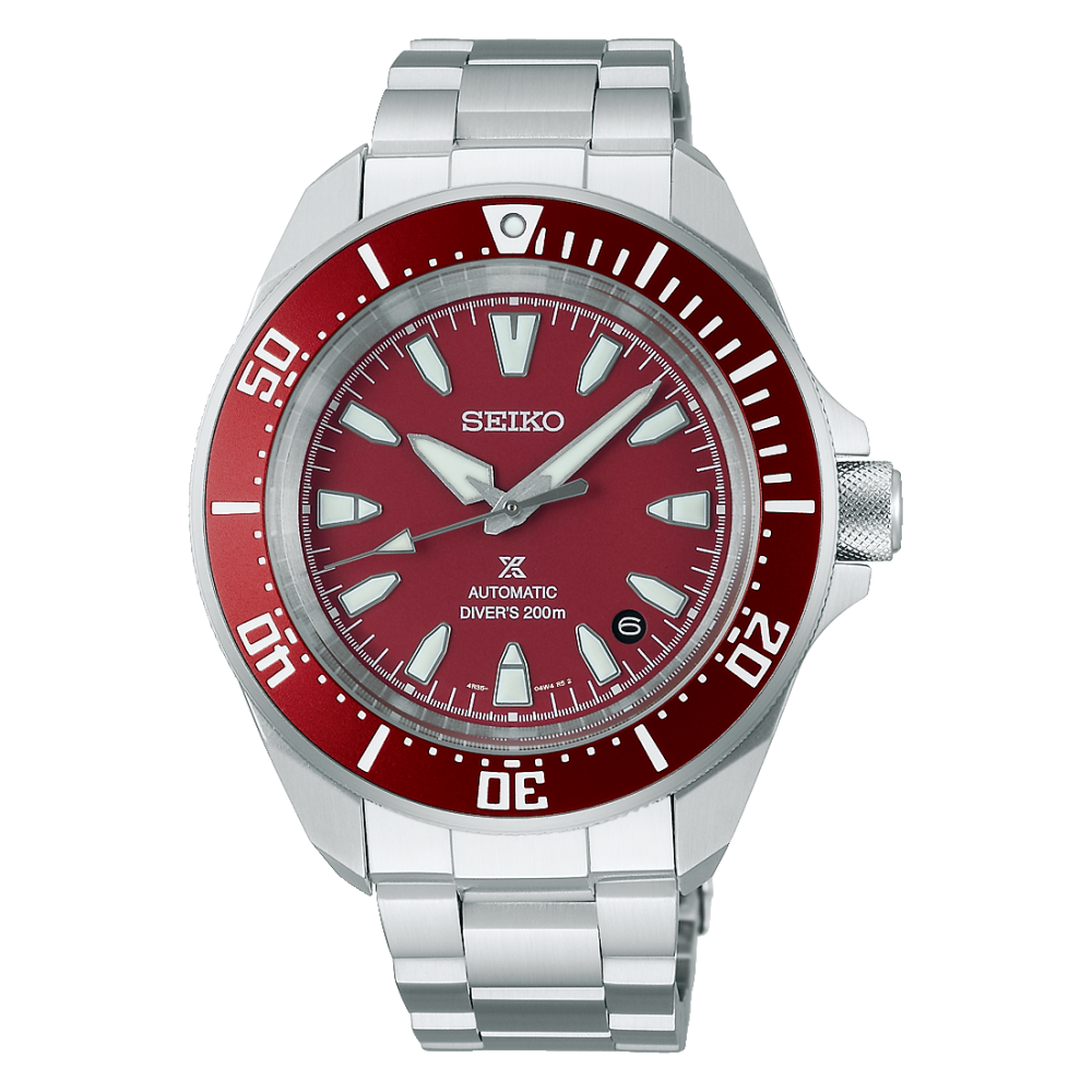 Montre Seiko Prospex Samuraï automatique cadran rouge, vue de face