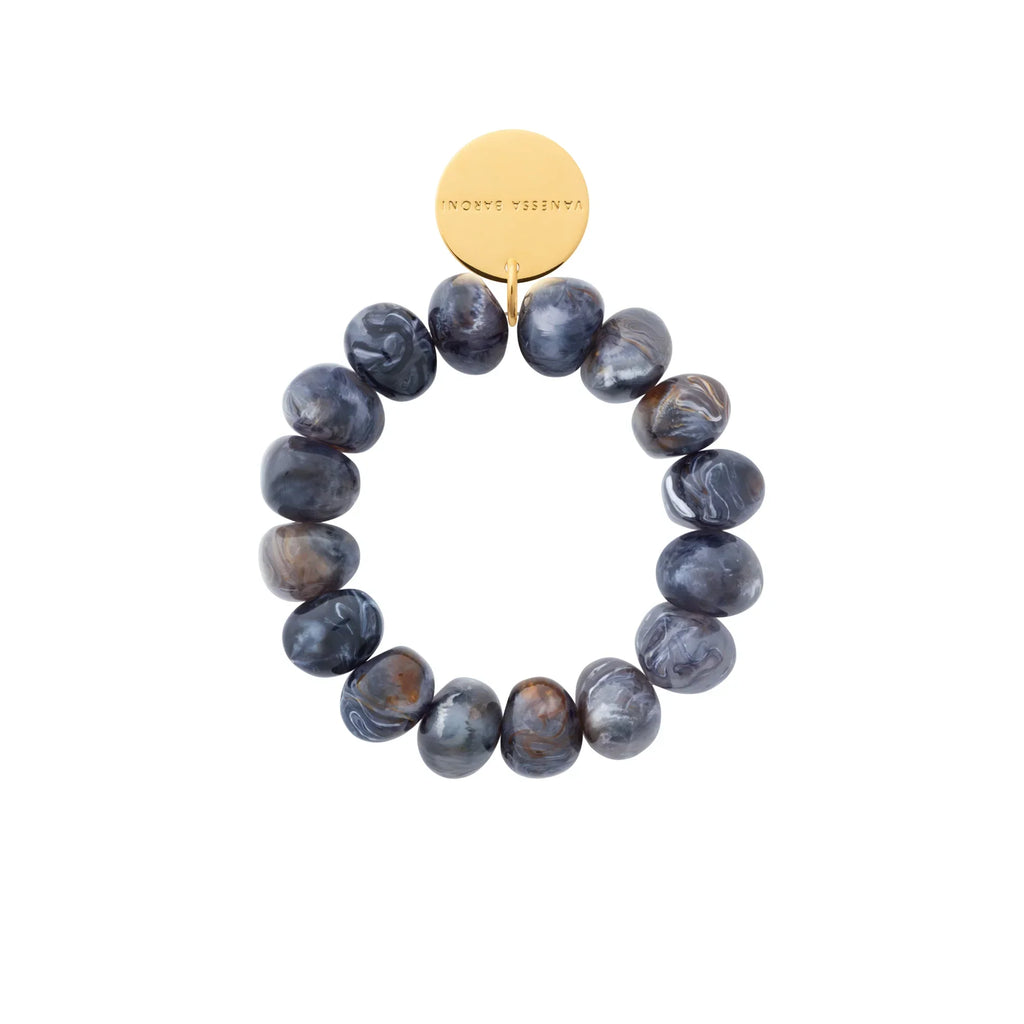 Stone Flex Bracelet Blue Jeans Marble de Vanessa Baroni, bracelet élastique en acétate marbré bleu