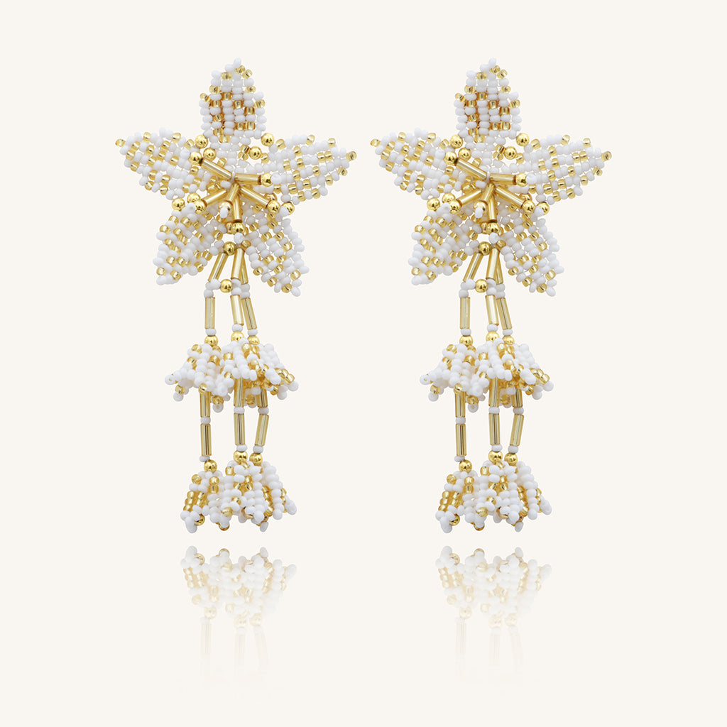 BOUCLES D'OREILLES SANTIBE TIARÉ blanches dorees