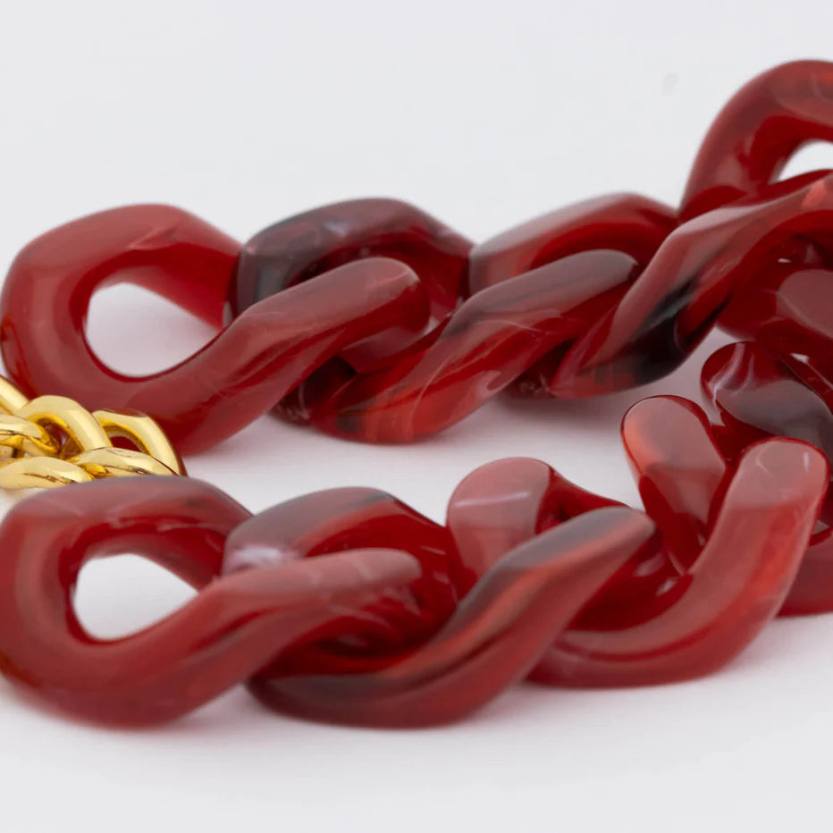 Flat Chain Bracelet Red Marble