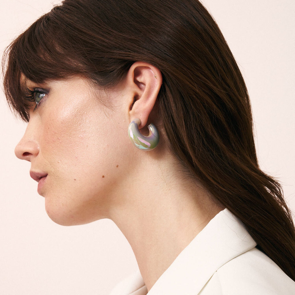 MOON EARRING IRIDESCENT SOLID