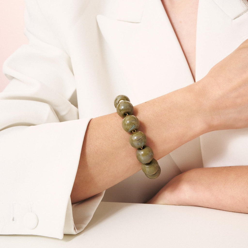 BEADS BRACELET LIGHT OLIVE MARBLE