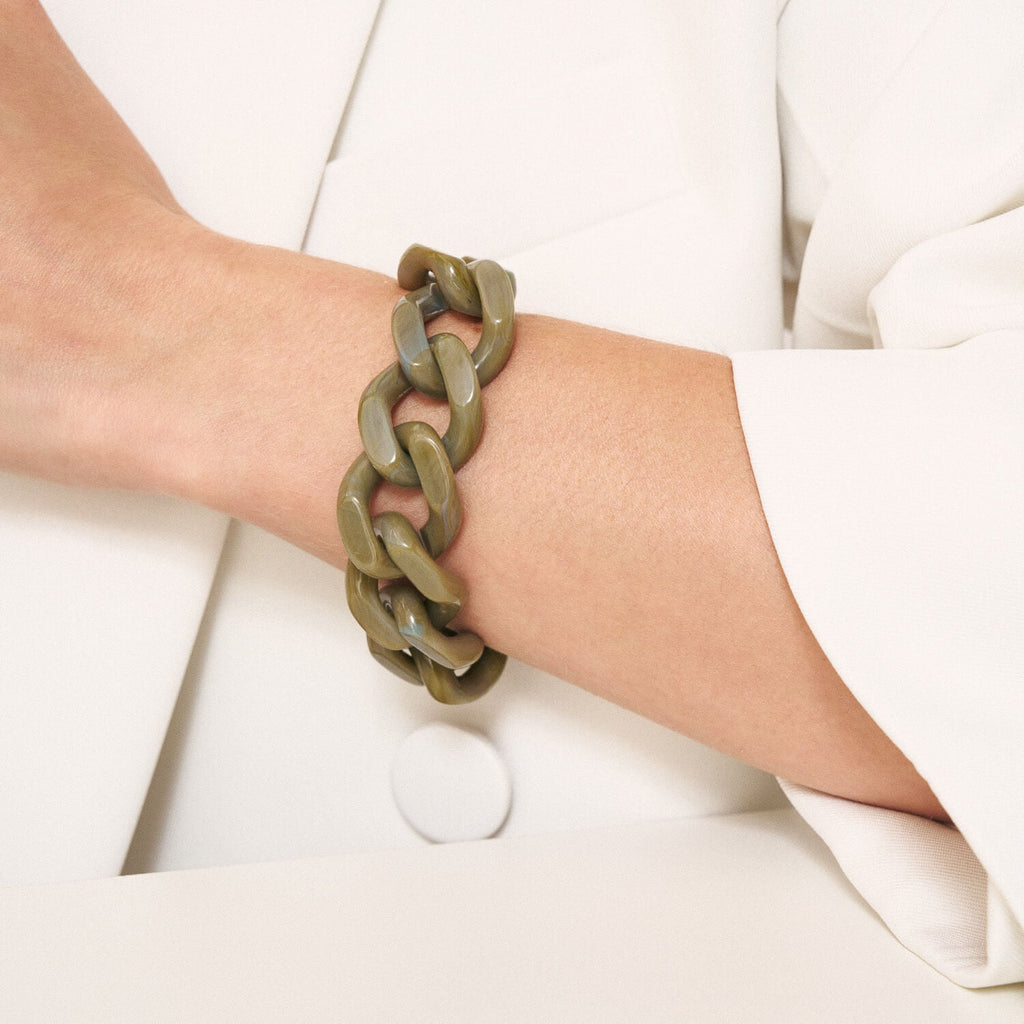 FLAT CHAIN BRACELET LIGHT OLIVE MARBLE