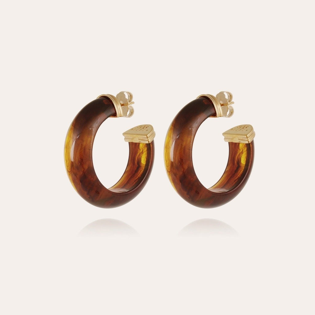 Gas Bijoux boucles d'oreilles créoles Abalone acétate dorées - Marron