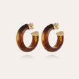 GAS BIJOUX BOUCLES D'OREILLES CREOLES ABALONE ACETATE DOREES - MARRON