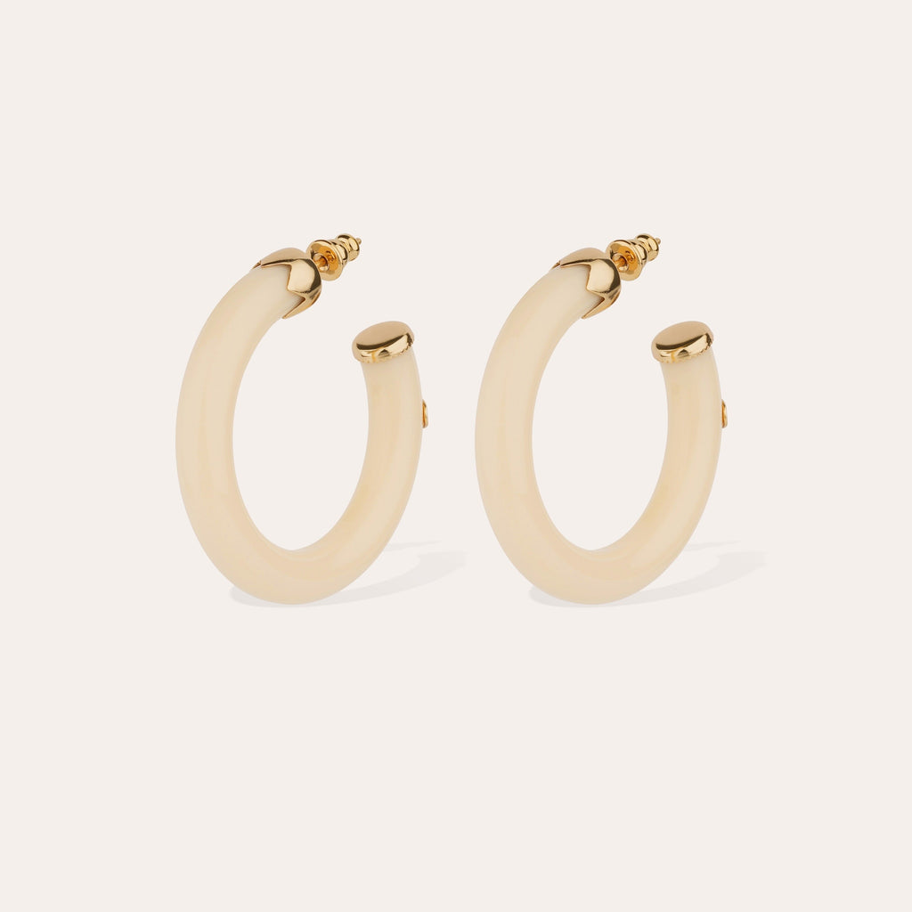 Gas Bijoux boucles d'oreilles créoles Caftan petit modèle acétate doré ivoire