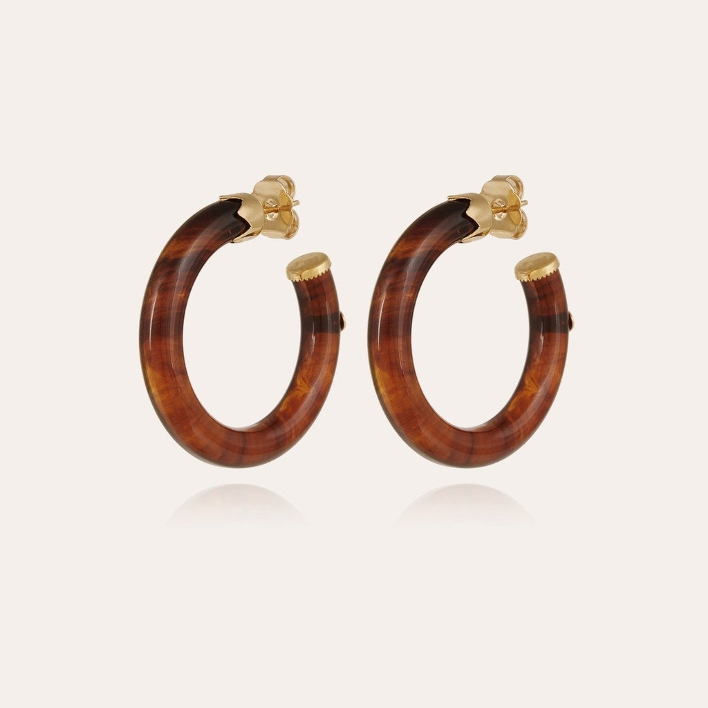 Gas Bijoux boucles d'oreilles créoles Caftan petit modèle acétate doré marron