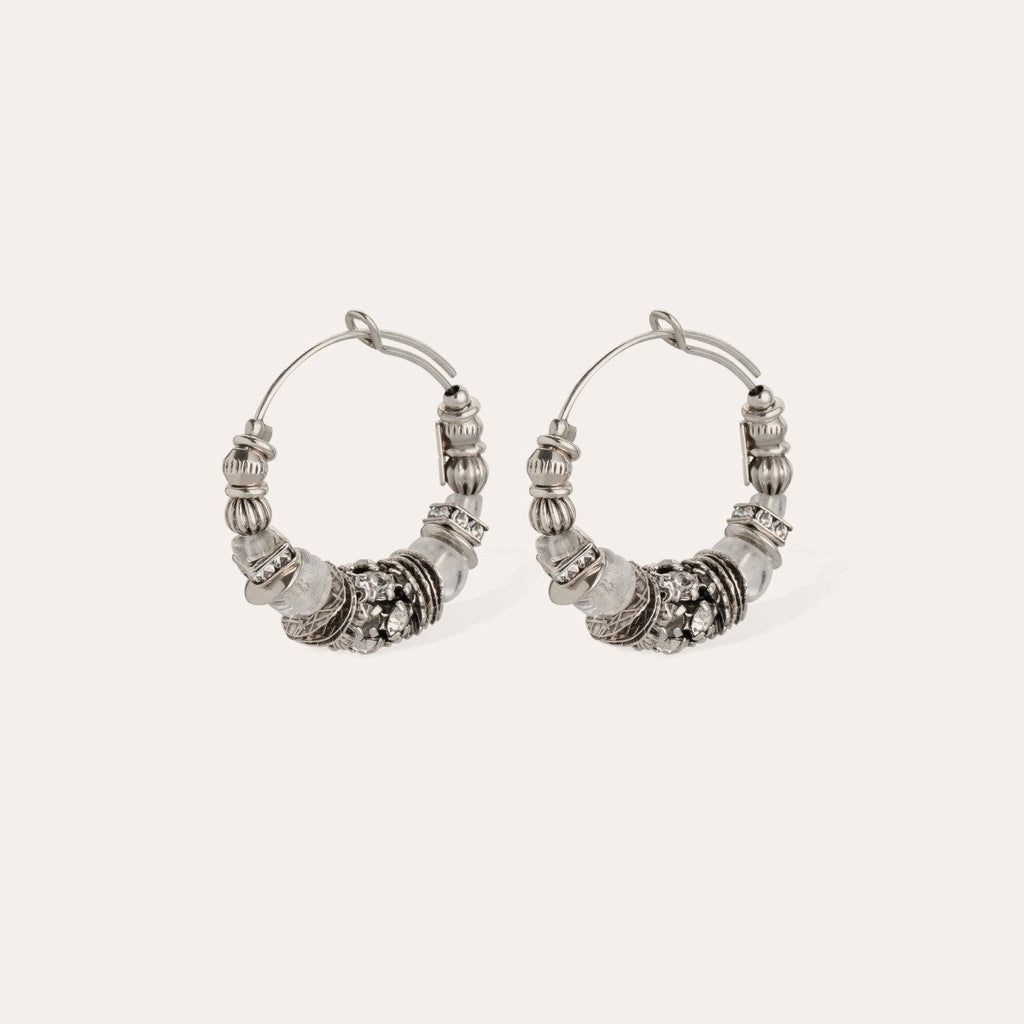 Gas Bijoux boucles d'oreilles créoles Aloha strass mini argentées