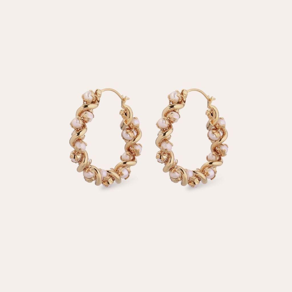 Gas Bijoux boucles d'oreilles créoles Eurydice petit modèle dorées - perles de culture