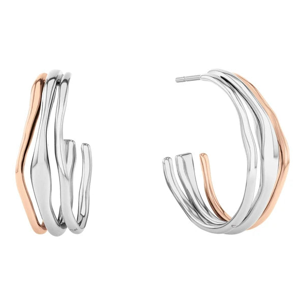 BOUCLES D'OREILLES CALVIN KLEIN WAVY SCULPTURAL ACIER BICOLORE ROSE