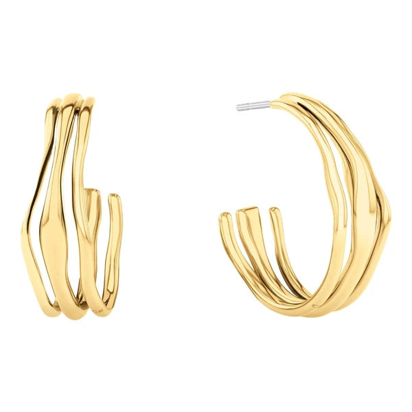 BOUCLES D'OREILLES CALVIN KLEIN WAVY SULPTURAL ACIER DORE