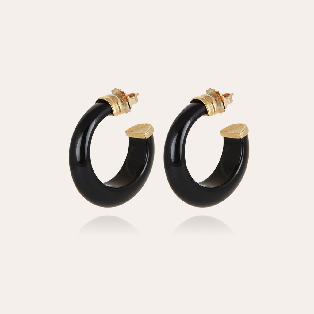 Gas Bijoux boucles d'oreilles créoles Abalone acétate dorées - Noire