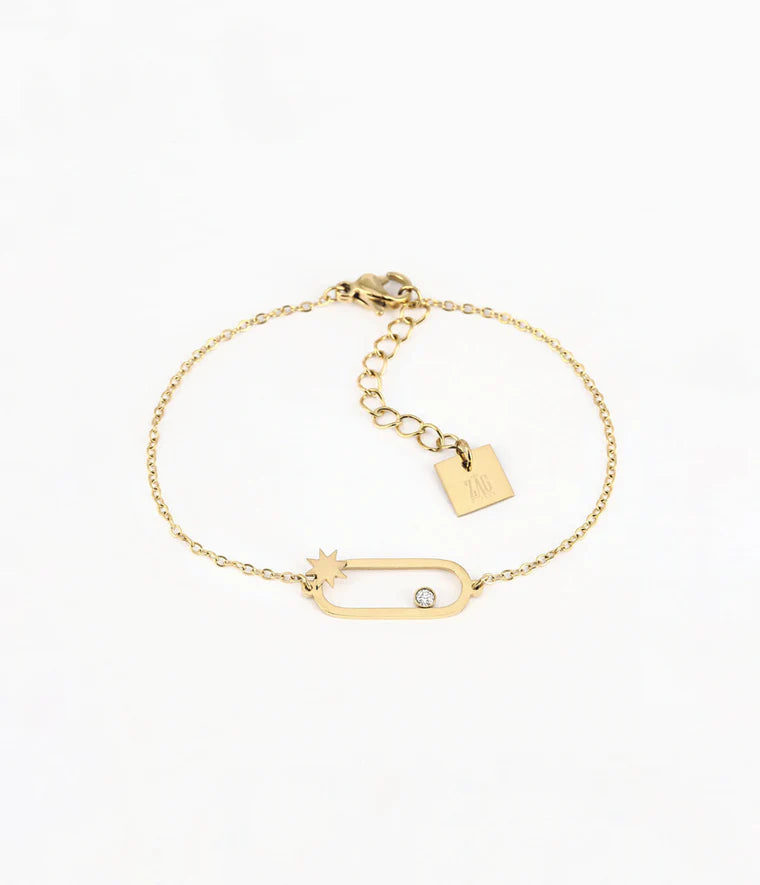 Bracelet Zag Bijoux Atoll – Acier doré à l’or fin & cristal en serti clos
