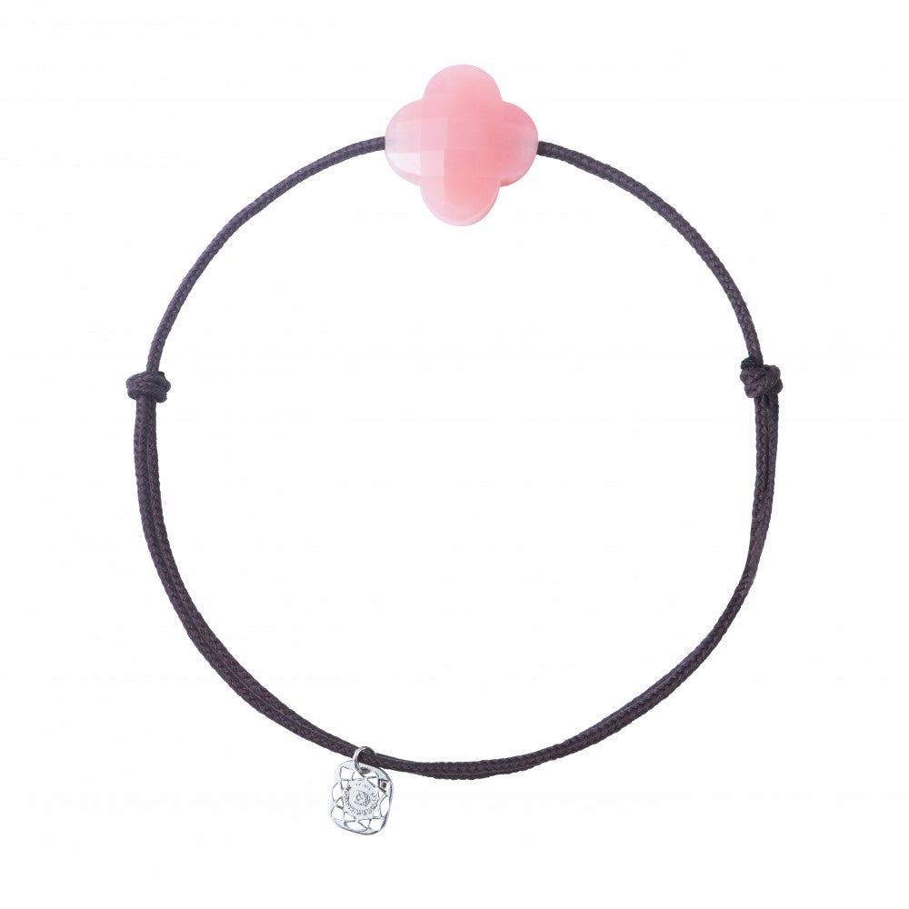 BRACELET FRIANDISE CORDON BRUN TREFLE OPALE ROSE