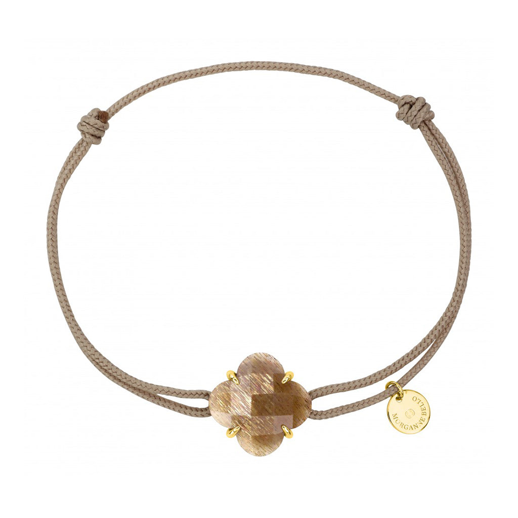 BRACELET MORGANNE BELLO OR JAUNE CORDON BEIGE DORE PIERRE DE SOLEIL