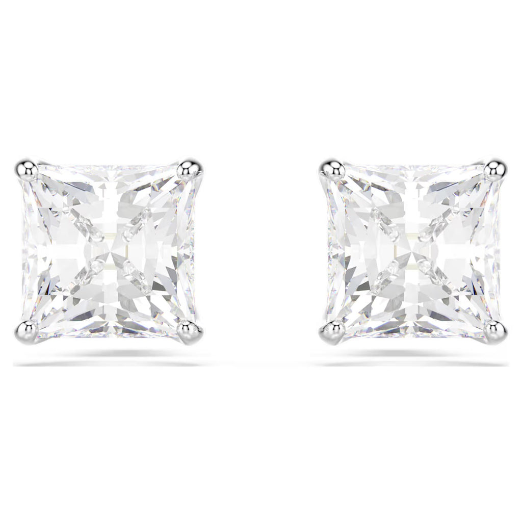Boucles d’oreilles Clous Attract Swarovski – Taille Carré, Blanches, Métal Rhodié