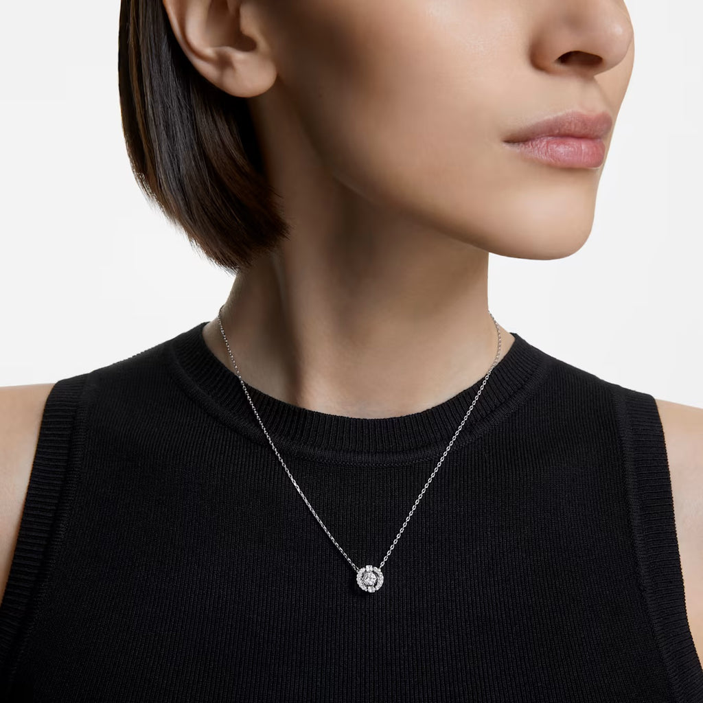 Collier Swarovski Sparkling Dance – Cristaux ronds, Blanc, Métal rhodié