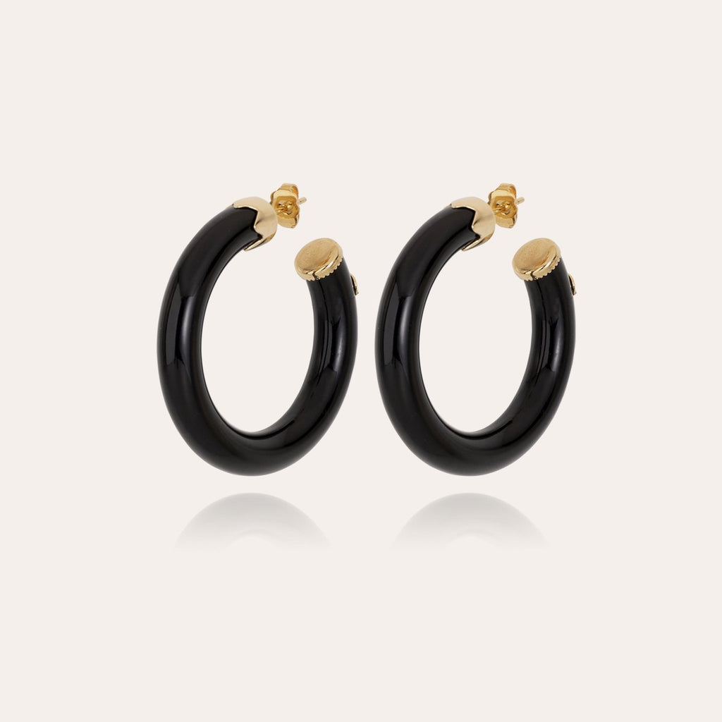 Gas Bijoux boucles d'oreilles créoles Caftan petit modèle acétate doré noir